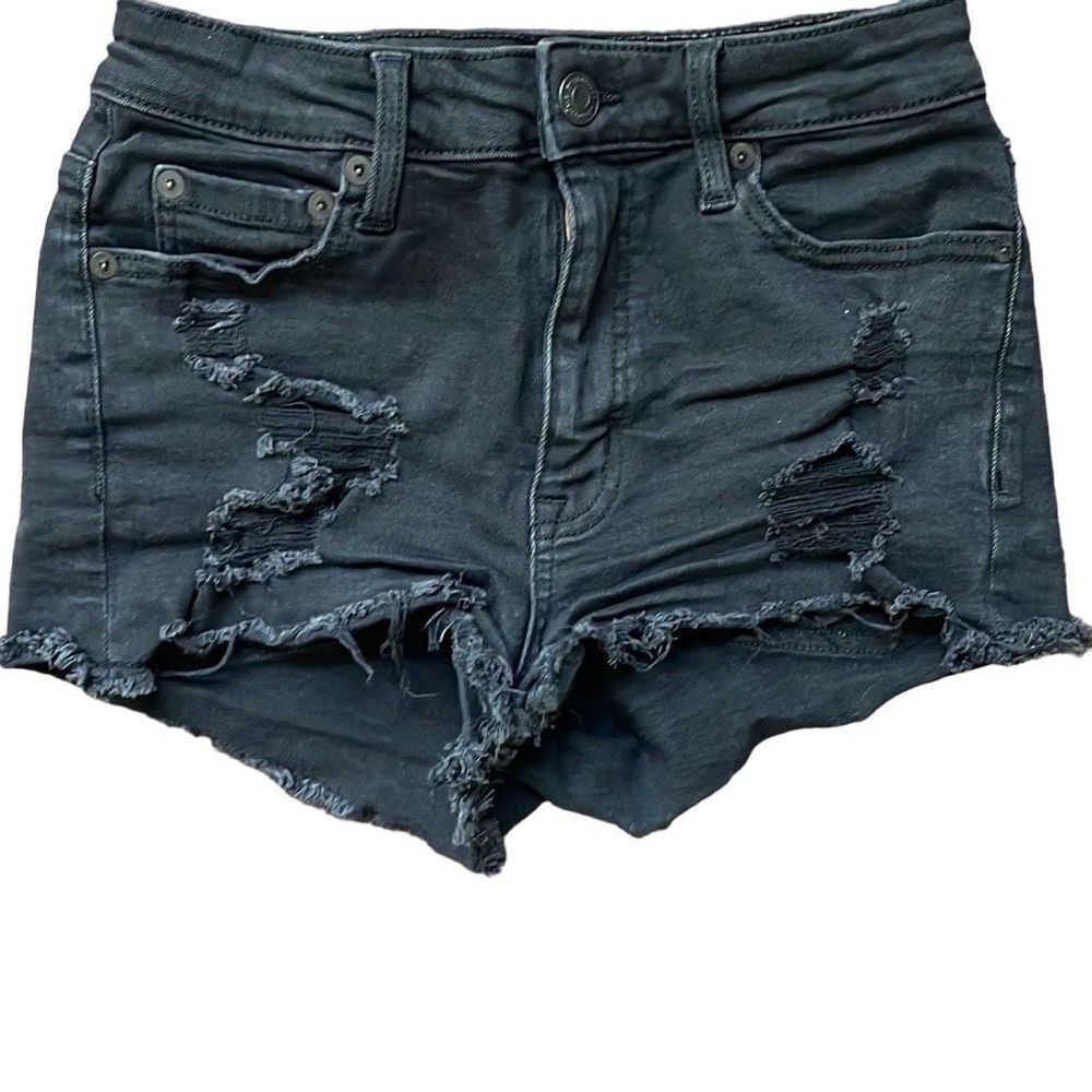 Aeropostale Womens High Rise Shorty Shorts Distressed Stretch Black Size 2